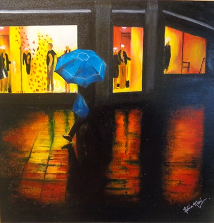 "A Walk in the Rain" - Mixed media on canvas - Sold :)
